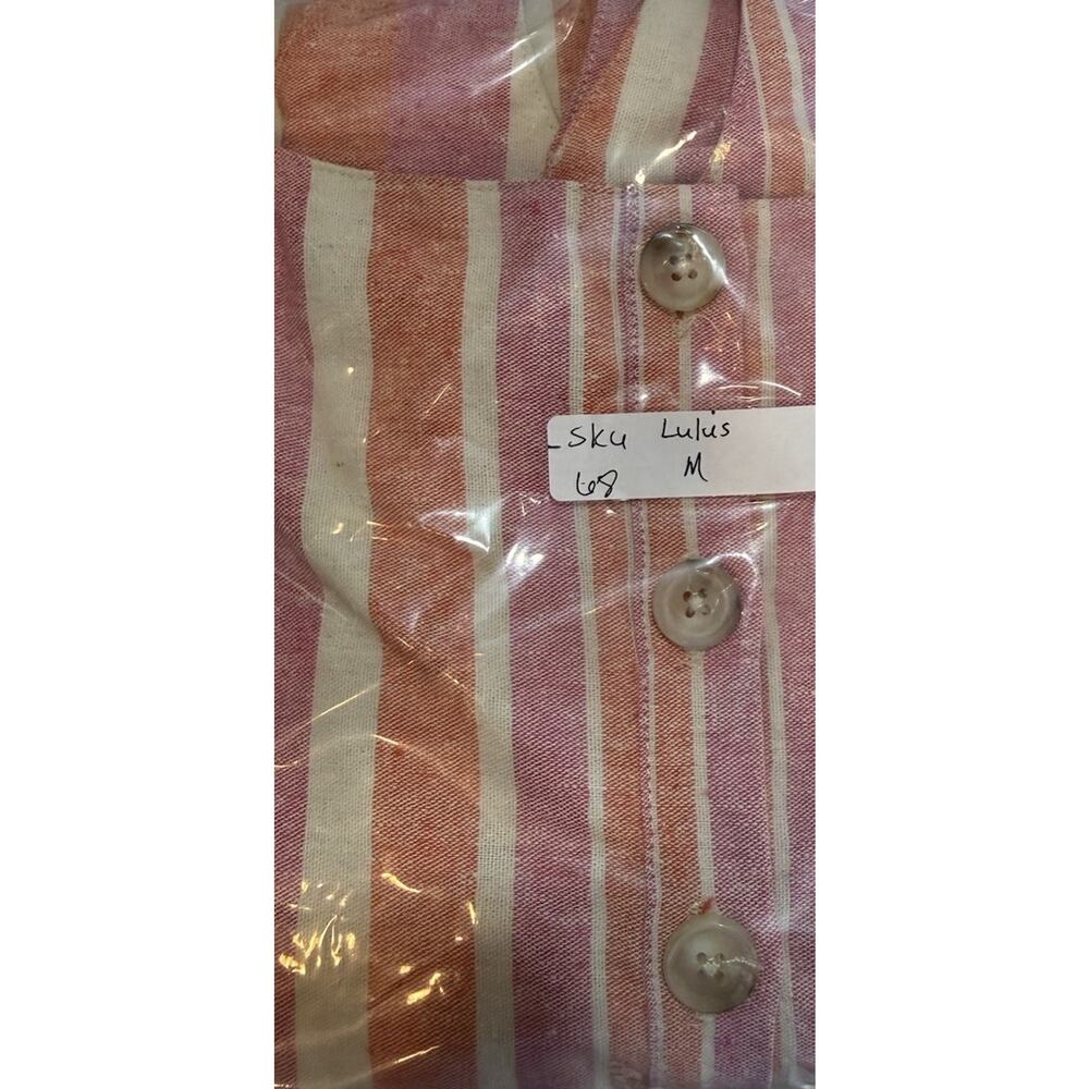 Lulus Linen Blend Mini Dress Womens Size M Pink Coral Striped Coastal Resort - Picture 12 of 12